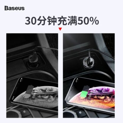 Baseus Autoladegerät Eins zu Zwei Zigarettenanzünder (Doppelanzünder 80W + Doppel USB 3,1A) Schwarz (CRDYQ-01) - Image 10