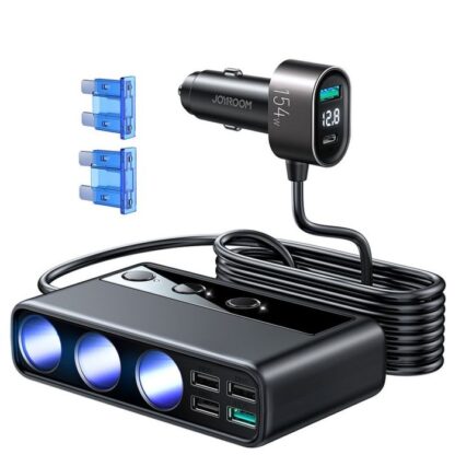 Joyroom Auto Ladegerät 9-in-1, (C+U+U+U+U+U+ 3 Zigarettenanzünderbuchse) 154W, Schwarz (JR-CL06).