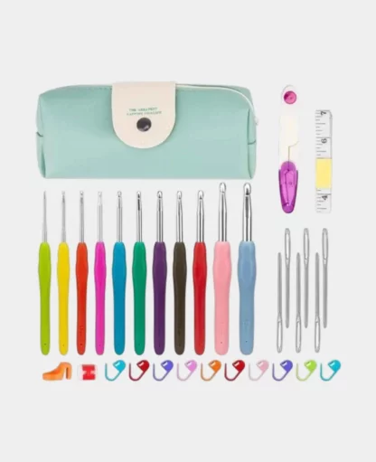 (36-tlg. Set) Häkel Handwerk Kit DIY Mercerie Nadeln mit Massband + Etui