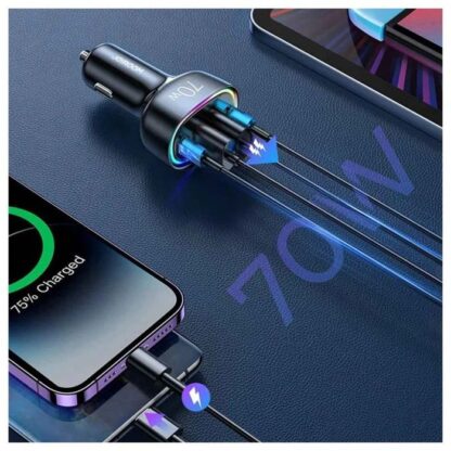 Joyroom Autoladegerät U+U+C+C, 2xQC 3.0, 2xPD, 70W, RGB, Schwarz (JR-CL29). - Image 5