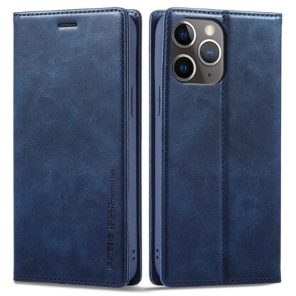 iPhone 11 Pro Leder Buch Etui Tasche mit Kartenfach Blau - Image 4