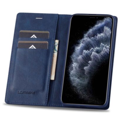 iPhone 11 Pro Leder Buch Etui Tasche mit Kartenfach Blau - Image 2