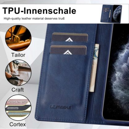 iPhone 11 Pro Leder Buch Etui Tasche mit Kartenfach Blau - Image 9