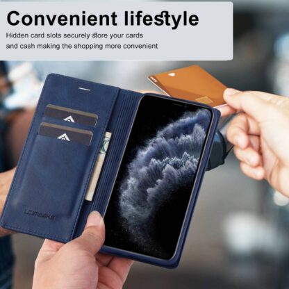 iPhone 11 Pro Leder Buch Etui Tasche mit Kartenfach Blau - Image 7