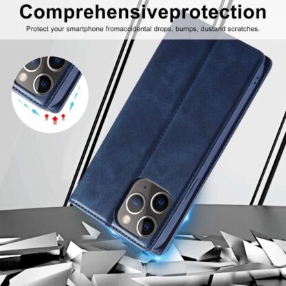 iPhone 11 Pro Leder Buch Etui Tasche mit Kartenfach Blau - Image 6