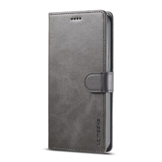 iPhone 12 Mini Leder Buch Etui Tasche mit Kartenfach Grau