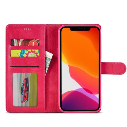 iPhone 13 Mini Leder Buch Etui Tasche mit Kartenfach Pink - Image 2