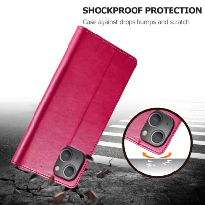 iPhone 13 Mini Leder Buch Etui Tasche mit Kartenfach Pink - Image 5