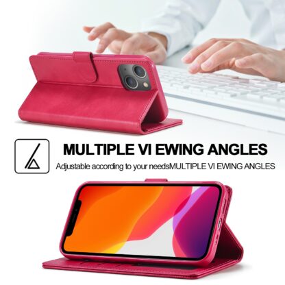 iPhone 13 Mini Leder Buch Etui Tasche mit Kartenfach Pink - Image 6