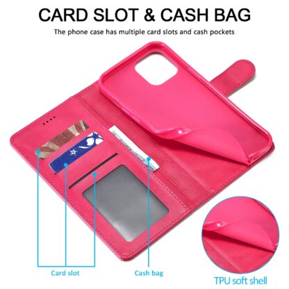iPhone 13 Mini Leder Buch Etui Tasche mit Kartenfach Pink - Image 7