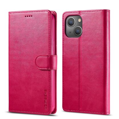 iPhone 13 Mini Leder Buch Etui Tasche mit Kartenfach Pink - Image 4