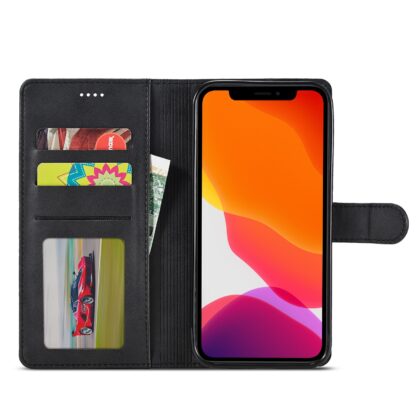 iPhone 13 Pro Leder Buch Etui Tasche mit Kartenfach Schwarz - Image 2