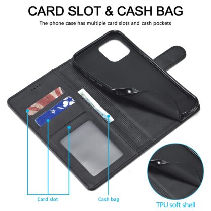 iPhone 13 Pro Leder Buch Etui Tasche mit Kartenfach Schwarz - Image 7