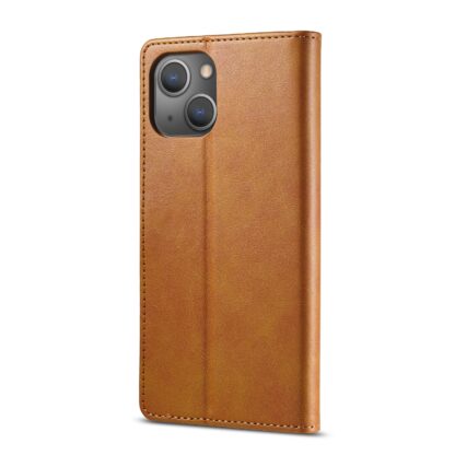 iPhone 14 / 13 Leder Buch Etui Tasche mit Kartenfach Hellbraun - Image 3