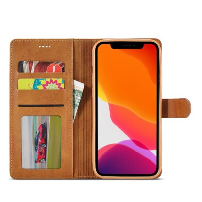 iPhone 14 / 13 Leder Buch Etui Tasche mit Kartenfach Hellbraun - Image 2