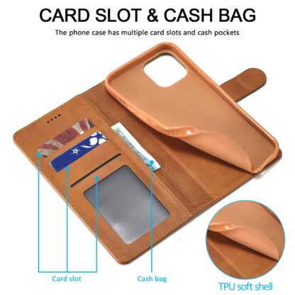 iPhone 14 / 13 Leder Buch Etui Tasche mit Kartenfach Hellbraun - Image 7