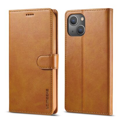 iPhone 14 / 13 Leder Buch Etui Tasche mit Kartenfach Hellbraun - Image 4