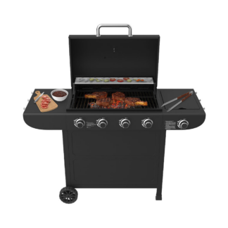 Gasgrill 4 Brenner + Seitenbrenner schwarz